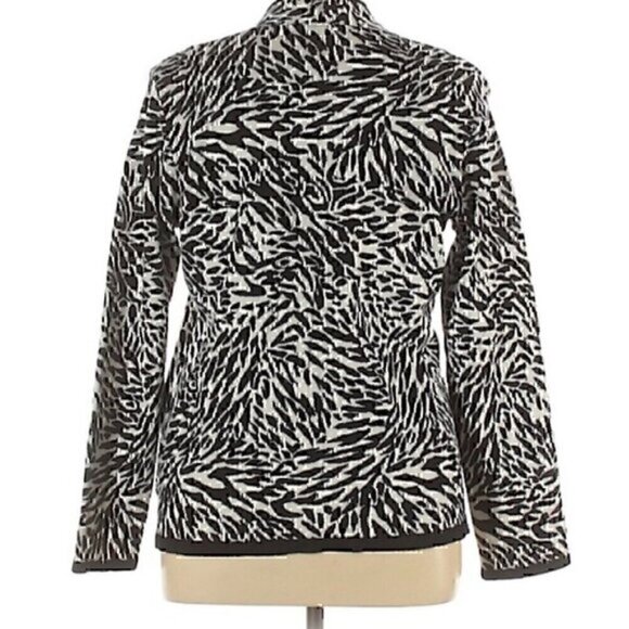 NEW NWT DANA BUCHMAN Dark Brown Gray Zebra Animal Collared V-Neck Cotton Sweater - Picture 3 of 12